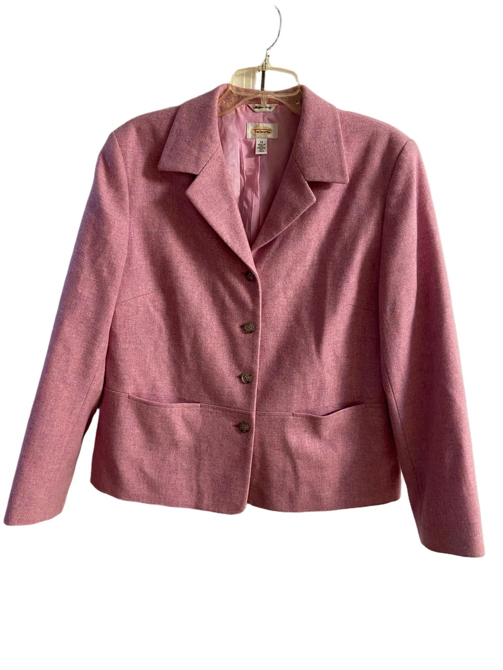 Talbots Pink LambsWool Button Front Blazer Jacket Italy Sz 14